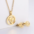 18k gold plated stainless steel jewelry set featuring palm tree cutout necklace and earrings - Coconut Tree in Circle