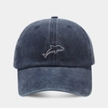 Classic washed navy cotton baseball cap with white dolphin embroidery on the front - Adjustable / Navy Blue