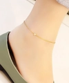 Minimalist 18K gold plated titanium anklet with single round cubic zirconia diamond - Anklet / Gold