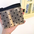 Close-up of a black heart mesh cosmetic bag showing semi-transparent storage for lipsticks - Flocked Heart Beige (Small Triangle)