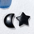 Polished natural black stone moon and star figurines for home decor and DIY crafts - Star and Moon / Obsidian