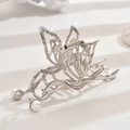 Elegant silver butterfly metal hair claw clip with pearl accents for thick hair - Silver