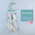 Mint green moon dream catcher with lavender feathers and pearls for wall decor - Moon - Finished / With LED Lights / Green