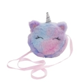 Borsa a tracolla unicorno in peluche sfumato arcobaleno con cinturino in nylon rosa - Stile 1 (Sfumatura Rosa Viola Blu)