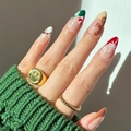 Almond-shaped Christmas press-on nails with gingerbread man and candy cane festive designs - Glue Type / Christmas Theme (Y-541)