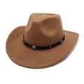Dettaglio cappello da cowboy marrone in feltro di lana con borchie a stella e rivetti d'argento - M(56-58cm) / Cachi