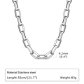 Détail macro du collier chaîne trombone 9,2mm avec spécifications techniques - 55cm Longueur