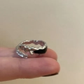 Minimalist silver wavy ring featuring black zircon and adjustable open design - No. 18 Open Ring