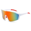 Outdoor cycling sunglasses with white lightweight frame and red rubber non-slip temples - 8607# / White Frame / Red Mercury Lens