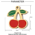 Detailed view of red cherry charm dimensions 14mm x 13mm in stainless steel and enamel - Cherry