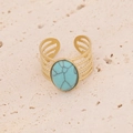 Anello dorato regolabile con motivo luna stella e pietra turchese ovale incastonata - Stile Turchese Ovale (1#)