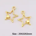 Golden double star charm pendant with hollow design for DIY jewelry making 25x22x2mm - XK3059# Gold