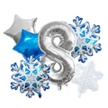 Winter party balloon set with silver number 8, blue stars, and snowflake foil balloons - Matte Snowflake Number 8 Set