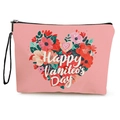 Borsa cosmetica in tela rosa con cuore floreale e stampa Happy Valentine's Day - Stile Grappolo di Cuori Happy Valentine's Day (Stile 2)