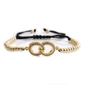 Pulsera tejida ajustable con cuentas doradas y anillos infinitos de circonitas - Doble Anillo Dorado + Cuentas Doradas + Cuerda Trenzada Negra
