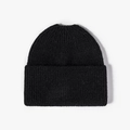 Classic black ribbed knit beanie with stylish folded cuff for winter warmth and outdoor fashion - Black