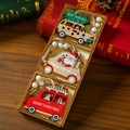 Detail of wooden Christmas car ornaments with Merry Christmas text and white wood beads - Style 13 (9 Pieces)