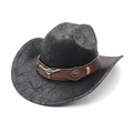 Dettaglio testa di bue dorata e fibbia goffrata su cappello da cowboy in pelle scamosciata - M(56-58cm) / Nero