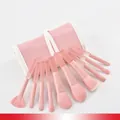 10-teiliges Pfirsich-Make-up-Pinsel-Set mit weichen Borsten und passender Ledertasche - 10 rosa Pinsel mit Seidentasche