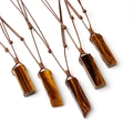 Set of five natural tiger eye rectangle pendants on adjustable brown braided ropes - Tiger's Eye