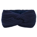 Winter thermal navy blue knitted headband with fleece lining and twist knot design - Navy Blue