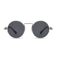 Steampunk round sunglasses with silver metal frame, dark grey lenses and spring hinges - Silver Frame Grey Lens