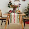 Christmas table runner with red and green woven diamond patterns and tassel details - 30x120cm (Includes Tassels) / Christmas Color Jute Stripe Diamond Grid