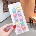 Set of 10 Macaron colored kids hair ties with textured bow charms on a display card - 2# Plaid Bowtie 10Pcs