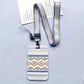 Ausweishülle aus Kunststoff mit blau-gelbem Rautenmuster und passendem flachem Textil-Lanyard - Mehrfache Raute mit Lanyard
