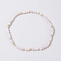 Elastic beaded bracelet with multifaceted light pink stone beads and gold metal accents - Light Pink