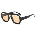 Gafas de sol de aviador con montura negra gruesa y lentes ámbar transparentes - Montura Negra Lentes Marrón Claro