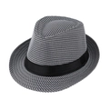 Classic black and white houndstooth linen fedora hat with a black satin decorative band - Adult Size (Approx 58cm) / Houndstooth Black White