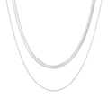 Double-layered silver stainless steel snake bone necklace with flat blade and round chain - Silver Double Layer Style (NC-845S)
