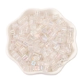Transparent iridescent glass cube beads in a white floral ceramic bowl for DIY - 11g/Bag (Approx. 50pcs) / Clear