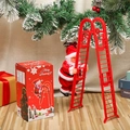Electric climbing Santa Claus on red ladder with gift box for Christmas decor - Red Double Ladder Santa