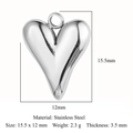 Zilveren roestvrijstalen hartvormige hanger 15,5x12mm gepolijst voor sieraden maken - Glad Hart (VC716) / Zilver
