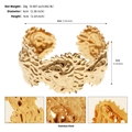 Bracelet jonc ouvert en acier inoxydable doré avec relief lion et mesures détaillées - Style Relief Tête de Lion (BS-J5644G)