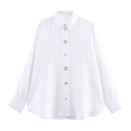 Minimalist white linen button-down long sleeve shirt for women shown flat on white background - XS / White