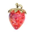 Transparent red strawberry pendant with golden leaves and sparkling glitter resin details - Transparent Red