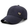 Dunkelblaue atmungsaktive Schnelltrocknende Baseballkappe mit goldenem NY-Logo vorne - Verstellbar / Marineblau
