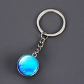 Solar system planet keychain with blue nebula glass cabochon and silver metal ring - Standard Spec / Neptune