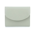 Minimalist mint green card holder with curved flap and white contrast stitching detail - Green