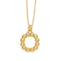 Minimalist gold-plated necklace featuring a pendant of twelve polished metal spheres - Letter O