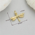 Macro shot of 14K gold-plated dragonfly pendant with detailed size and weight specs - Dragonfly (h-12750)
