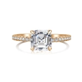 Rose gold s925 silver ring featuring square ice-cut diamond and pavé side stones - US 9 / Square Cut / Rose Gold