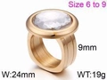 Size 9 gold titanium steel ring with a large clear round faceted crystal stone - Clear Gemstone Style (KR46037-K)