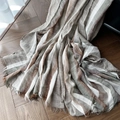 Striped cotton-linen blend scarf in beige and olive green with tassel edges - Coffee Gradient