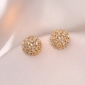Elegant gold-plated round cluster stud earrings with sparkling baguette-cut cubic zirconia - Round 3D Cluster T-Square (E0148) / Gold