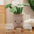 Cute plush calla lily potted plant toy with smiling face and small legs on white rack - 10cm Keychain Style / White