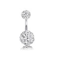 Silver navel button ring with double spheres paved in sparkling white zircons - Silver Shamballa Ball